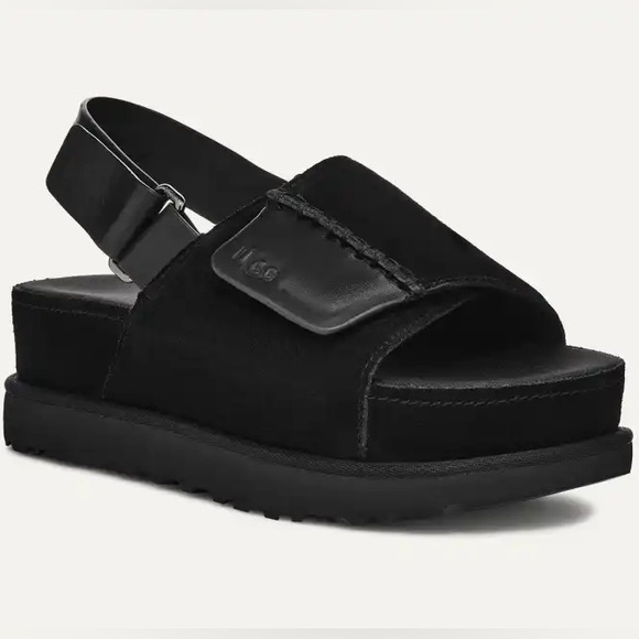 NEW* UGG Goldenstar Hi Slingback Suede Platform Sandal Black Size